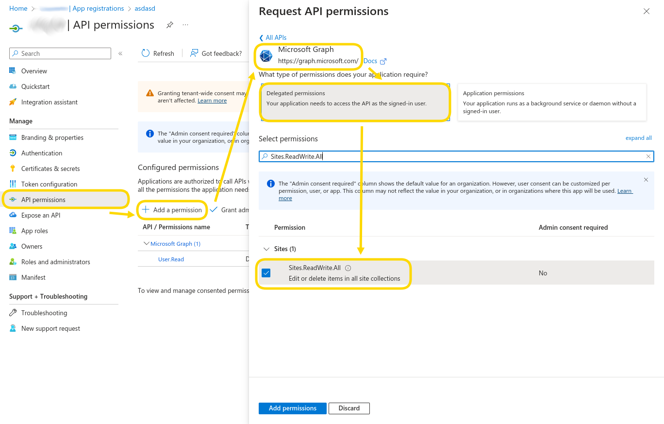 img azure app delegated permissions