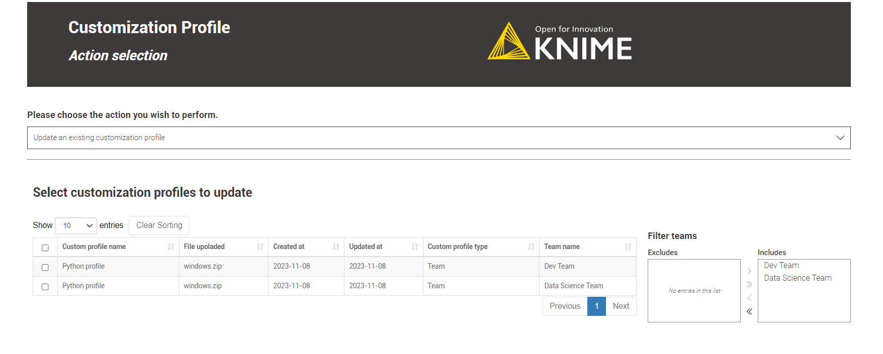 img customization profile update team admin selection