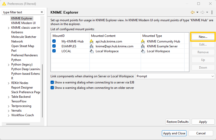 img new mountpoint in preferences dialog