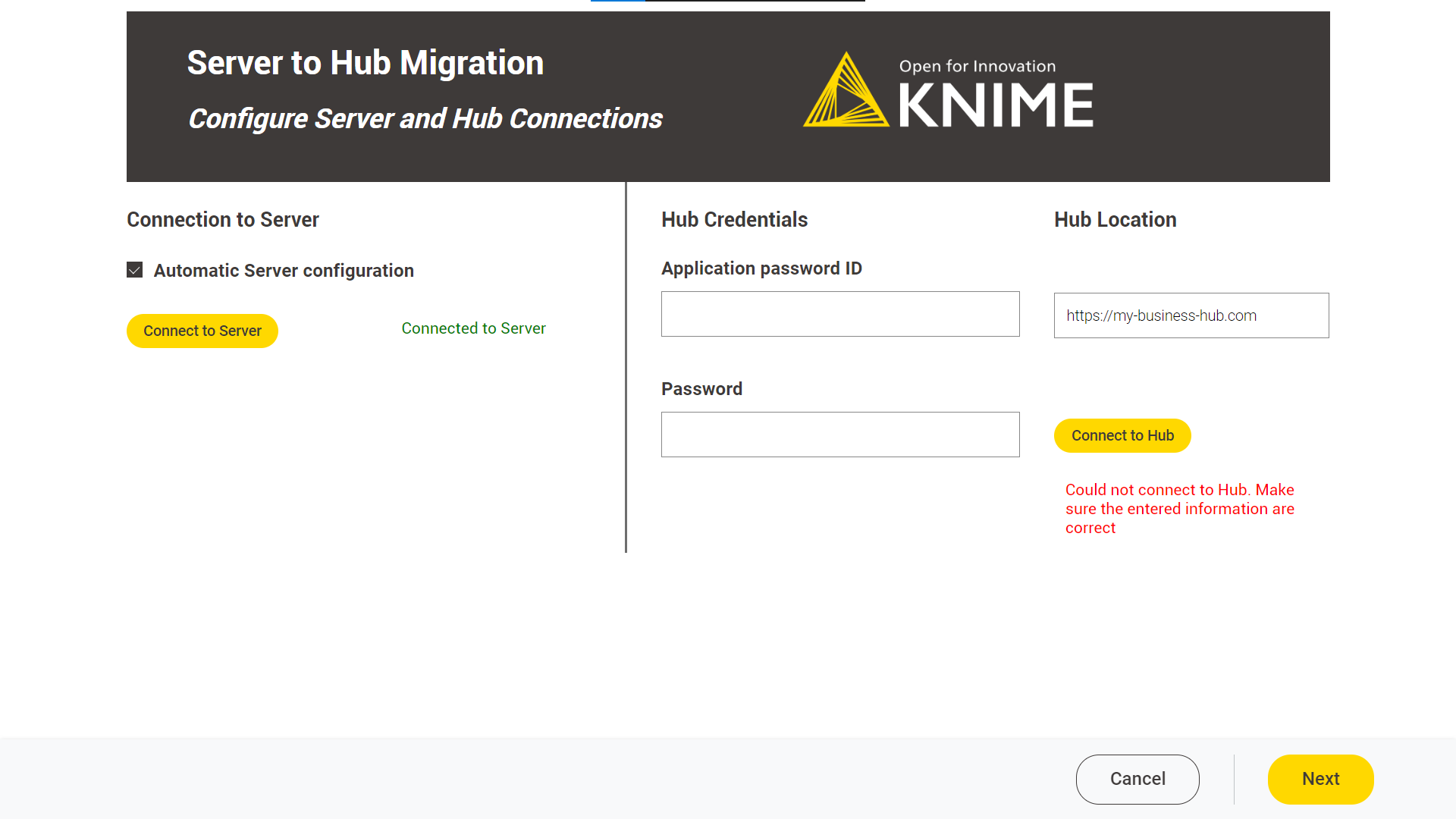 configure server hub connection