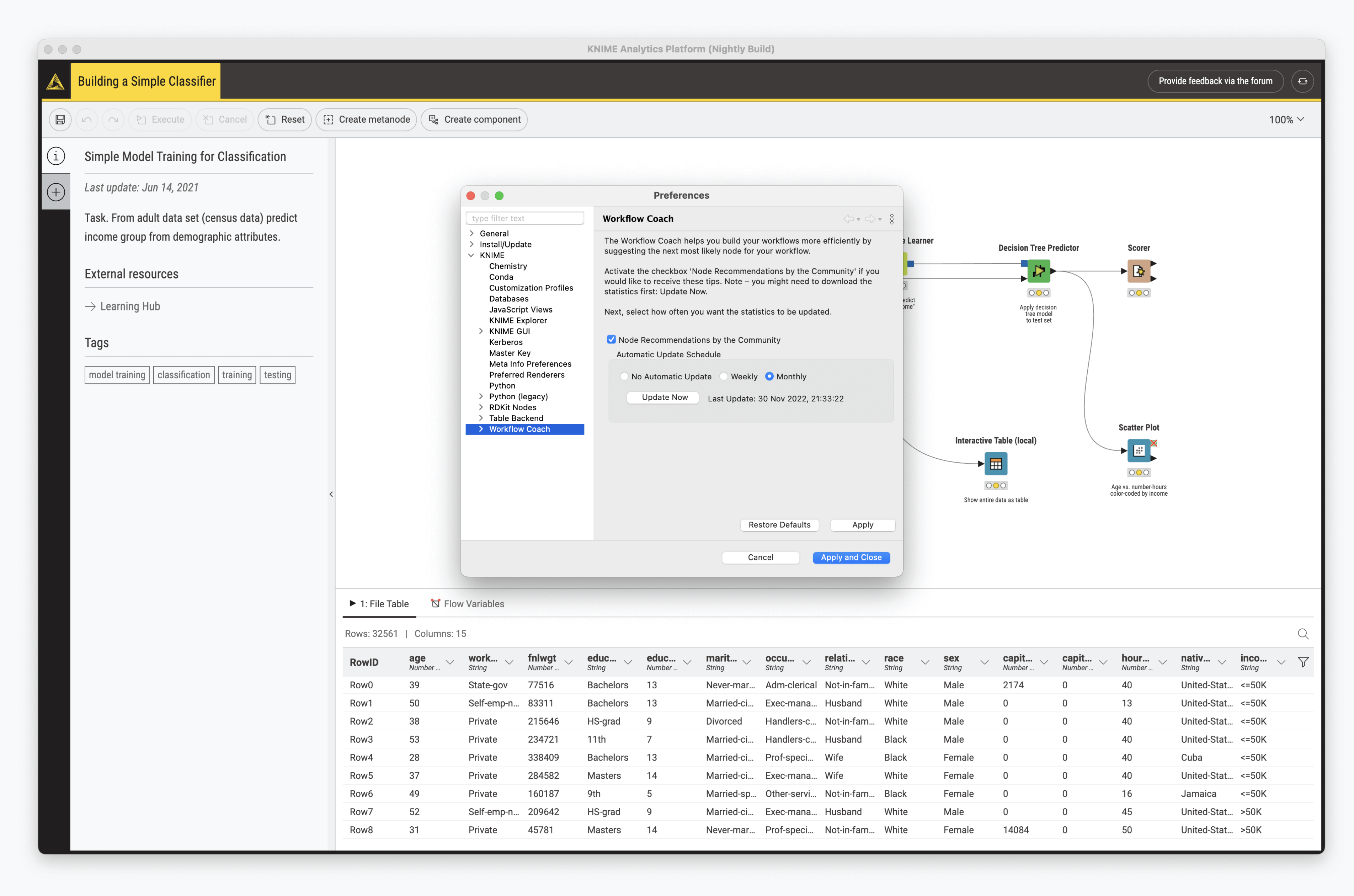 08 knime preferences workflow coach