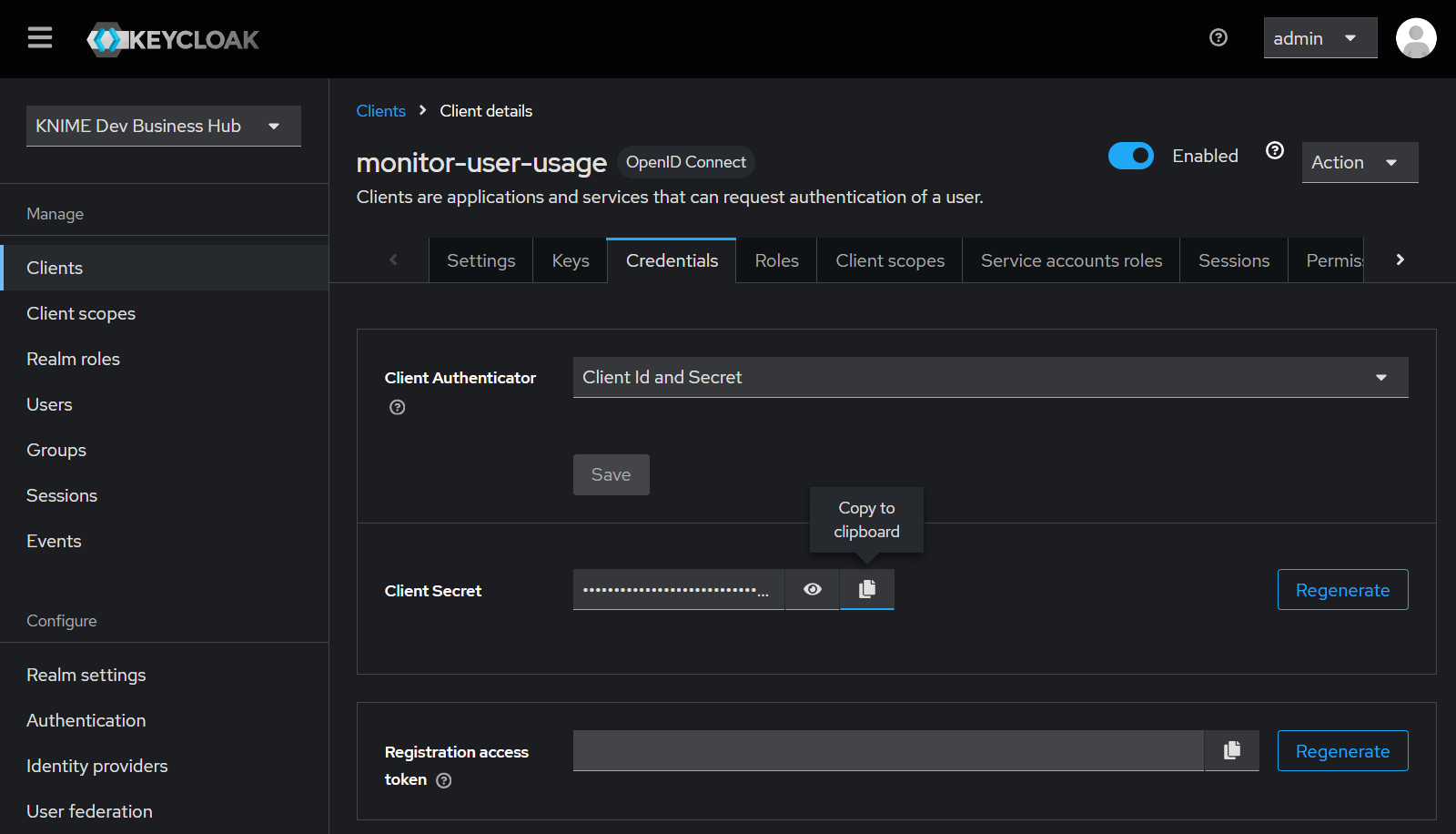 monitor user usage keycloak 7