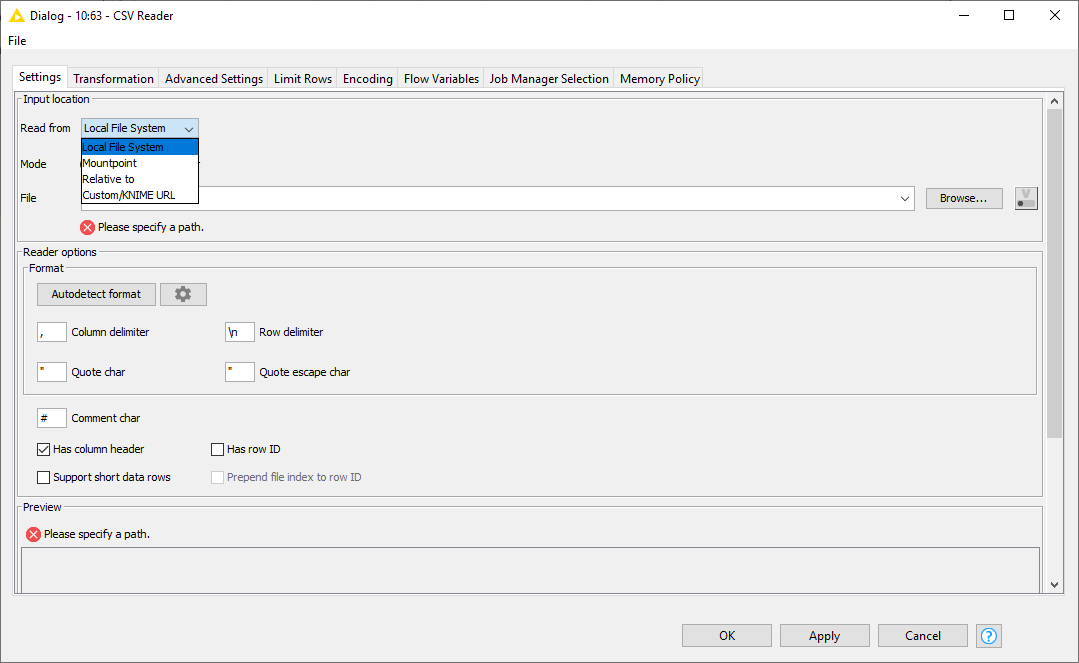 03 csv reader config standard fs