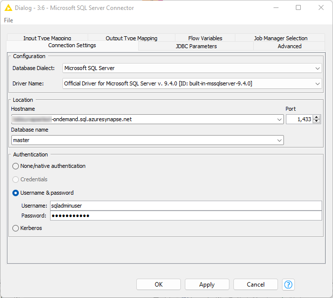 020 mssqlserver synapse connection settings