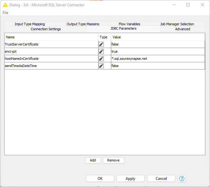 020 mssqlserver synapse jdbc parameter