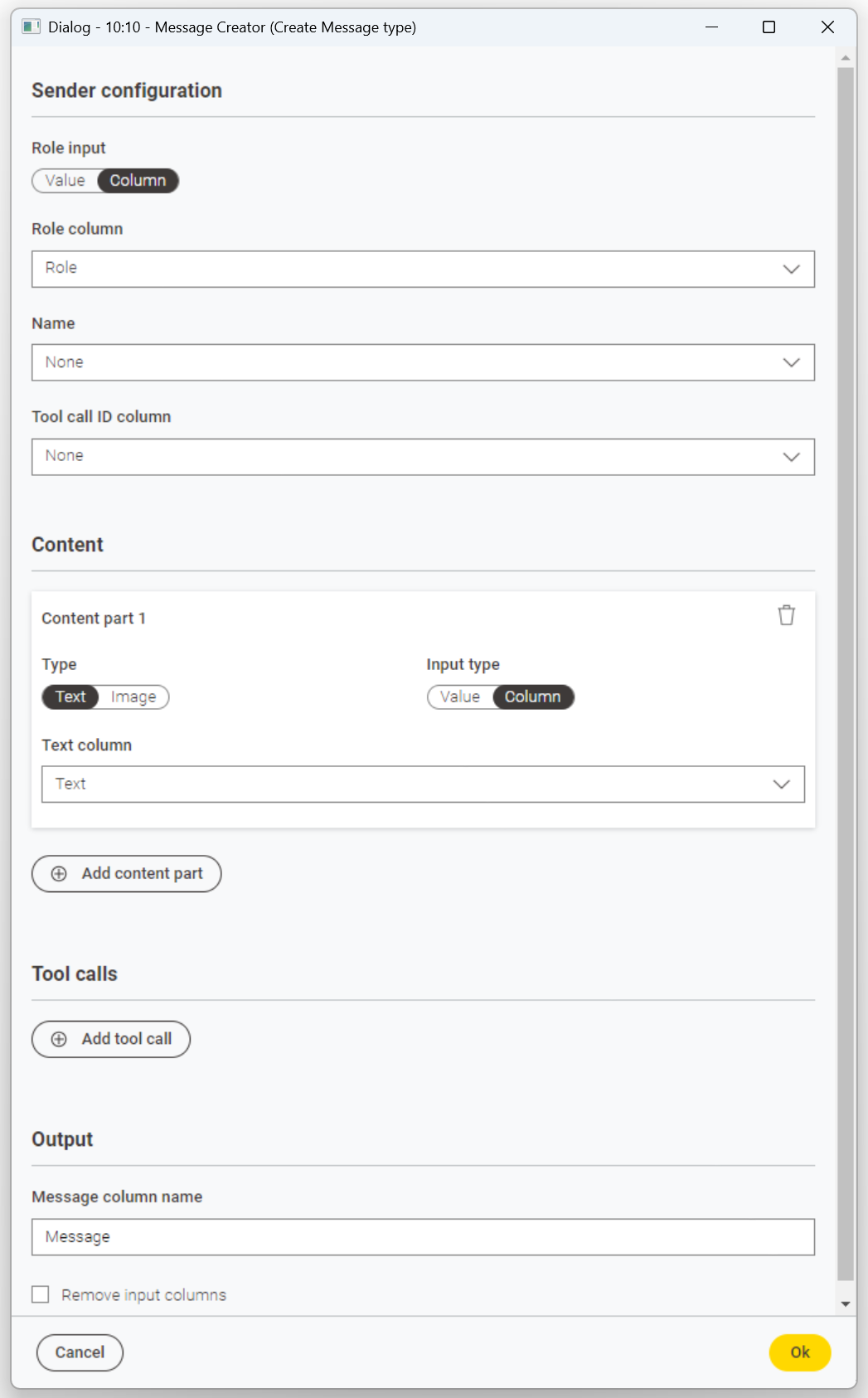 message type dialogue