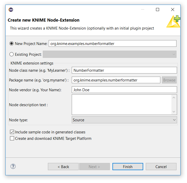 node wizard dialog