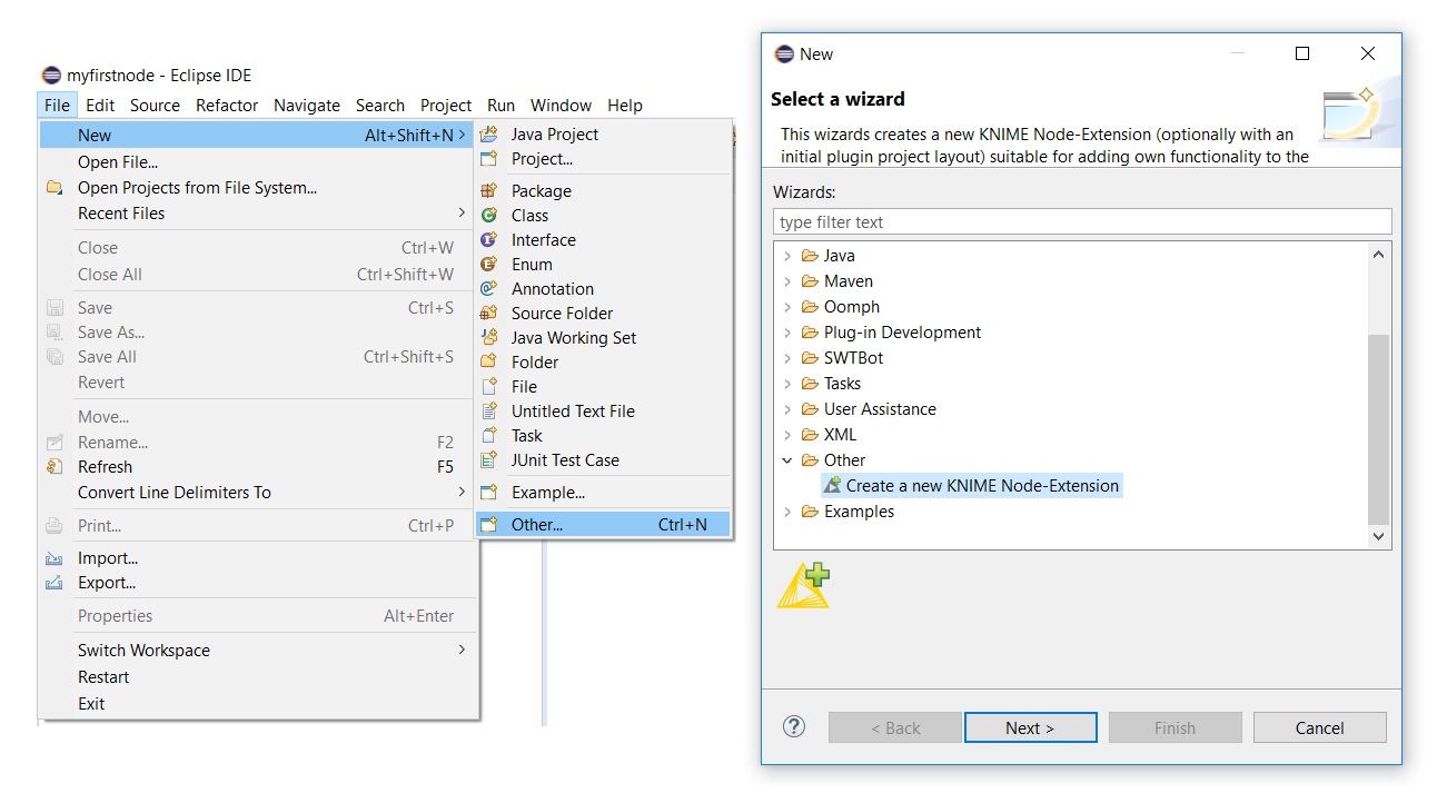 start new node wizard
