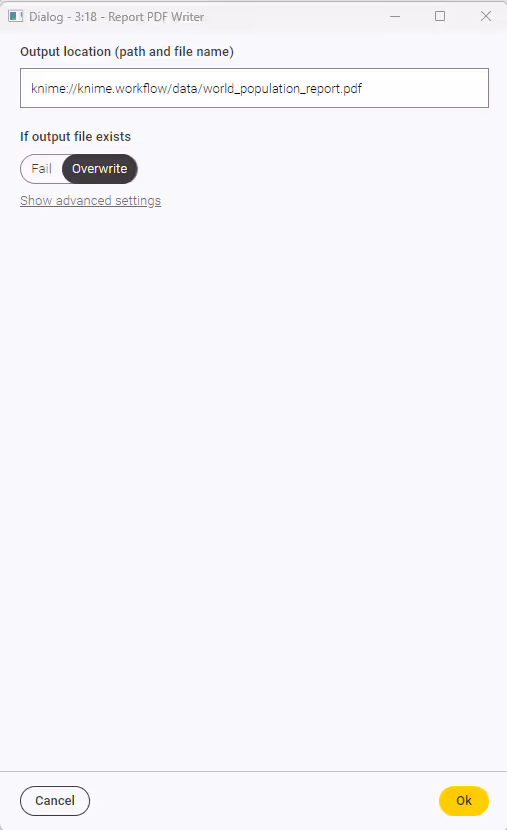 03 report pdf writer configuration dialog