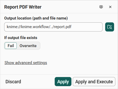 03 report pdf writer configuration dialog
