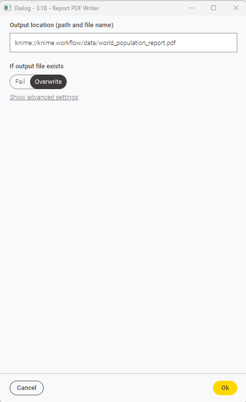 03 report pdf writer configuration dialog