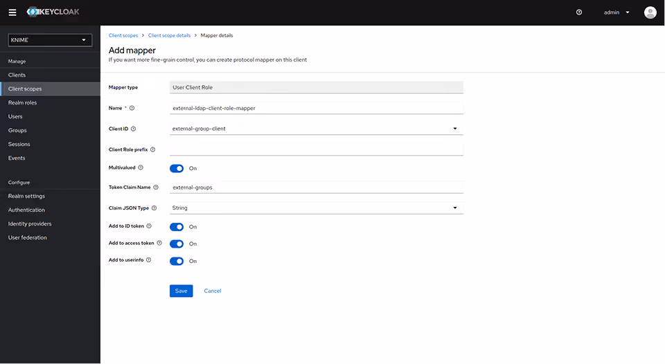 User client role mapper configuration