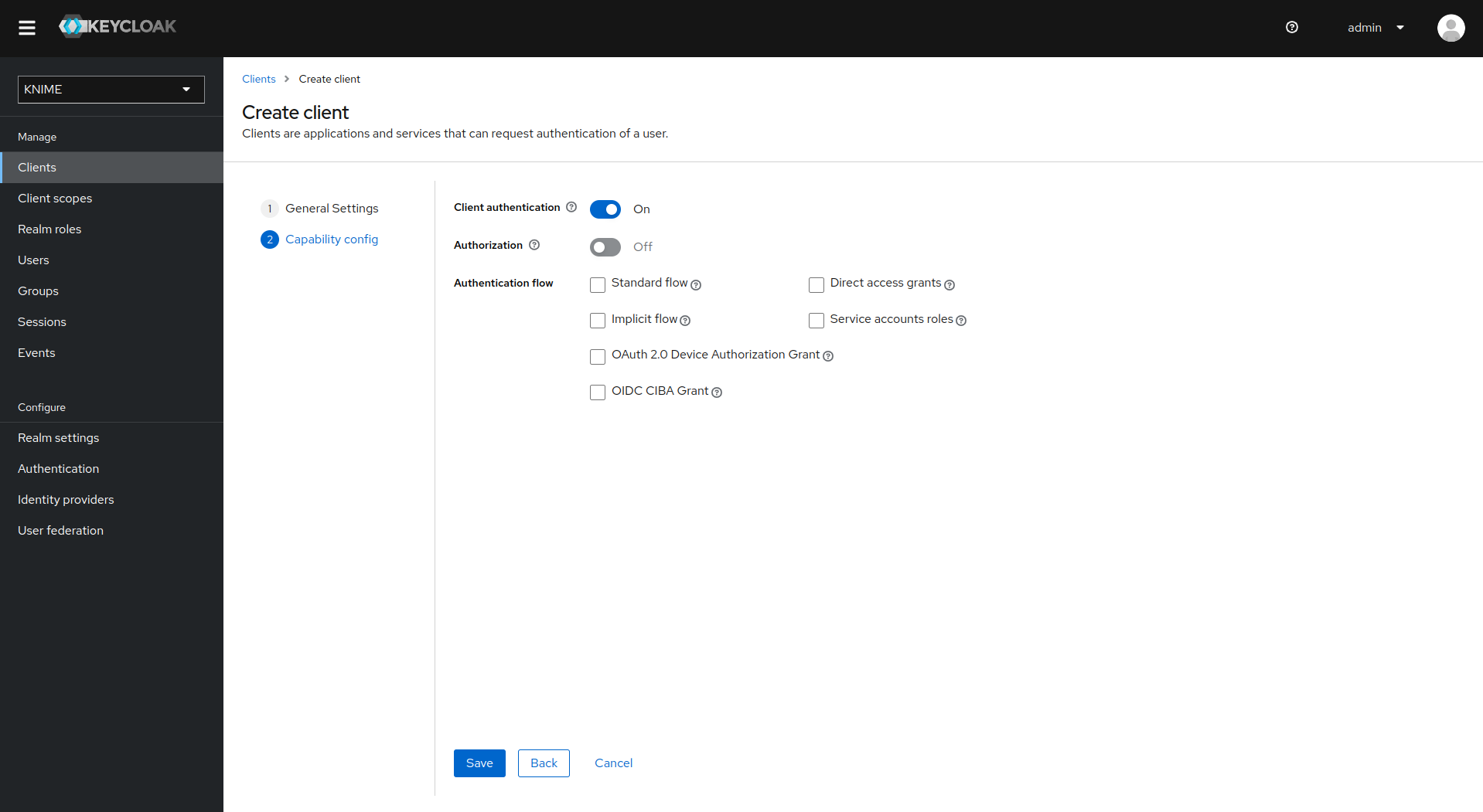 Client capability configuration