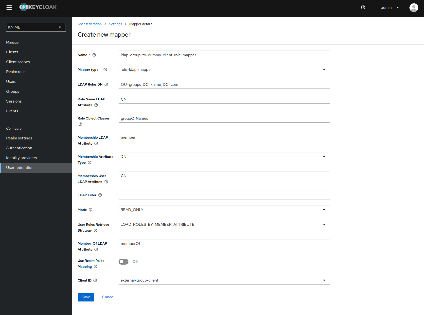 LDAP group mapper configuration