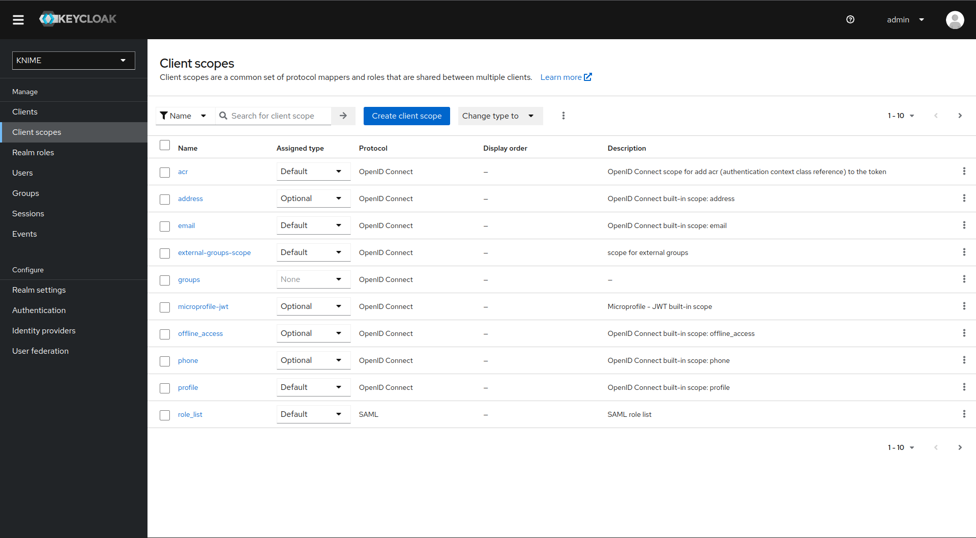Client scope mapper configuration