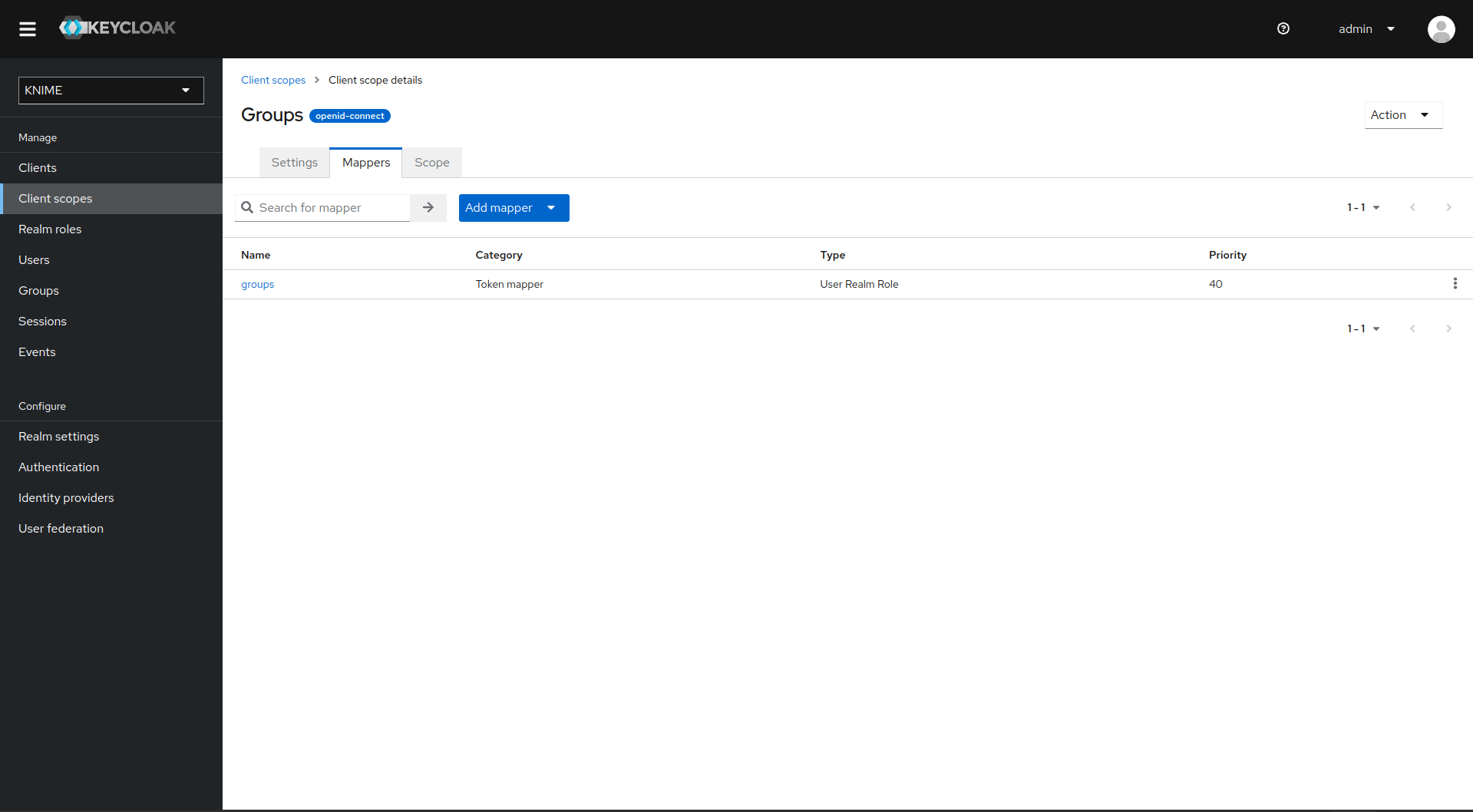Client scope mapper settings