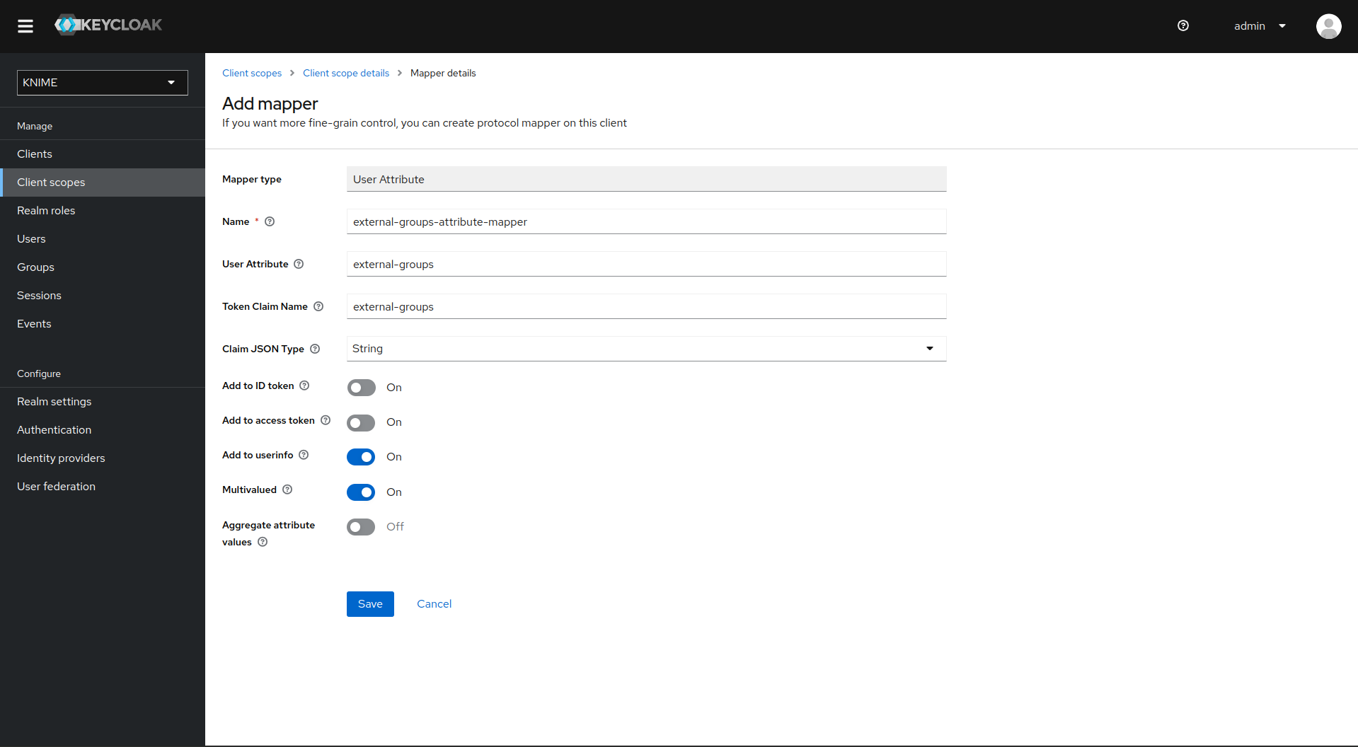Client scope mapper final configuration