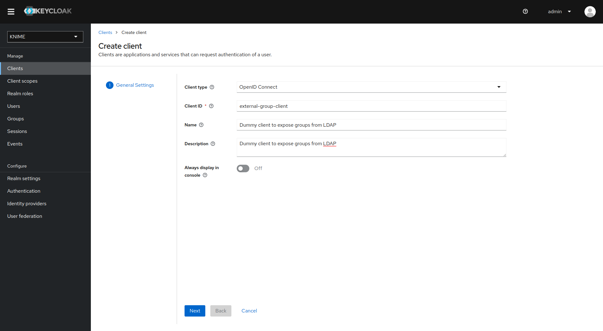 Client configuration