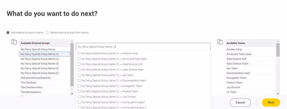 Copy the desired external group name and paste it into the search box