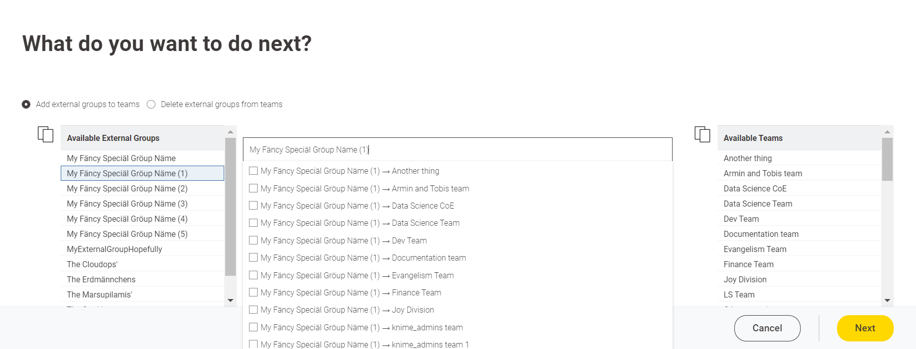 Copy the desired external group name and paste it into the search box
