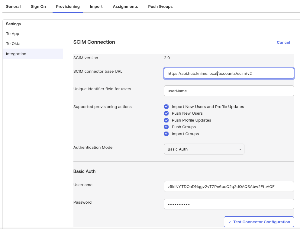 Okta SCIM configuration