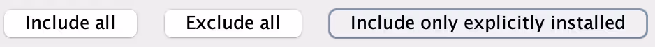 The package selection list with 'Include only explicitly installed' active.