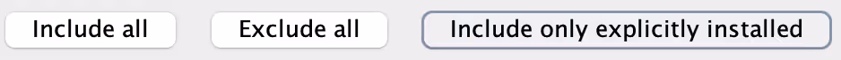 The package selection list with 'Include only explicitly installed' active.