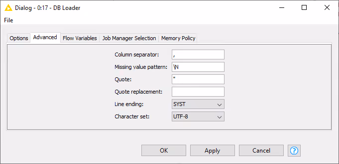 DB Loader advanced settings