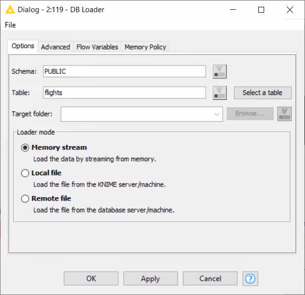 DB Loader configuration options