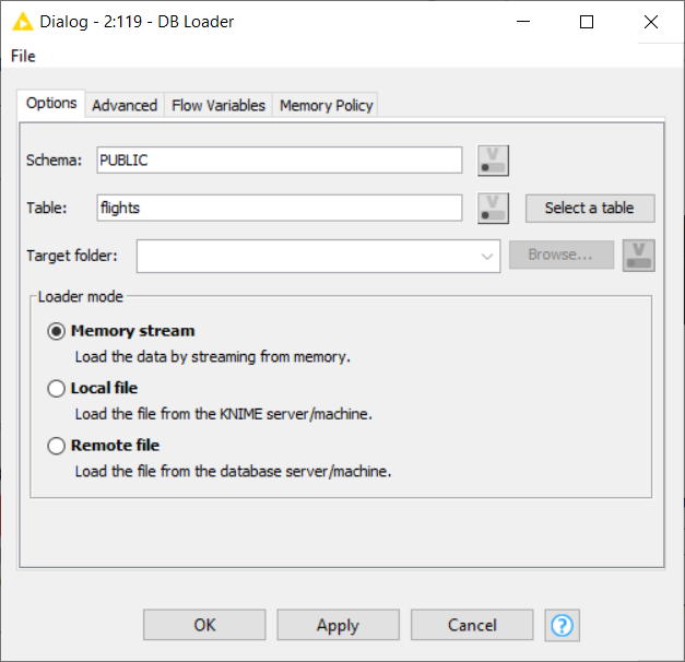 DB Loader configuration options