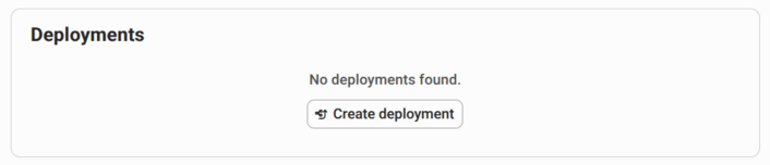 The Deployments panel with no deployments and a Create deployment button