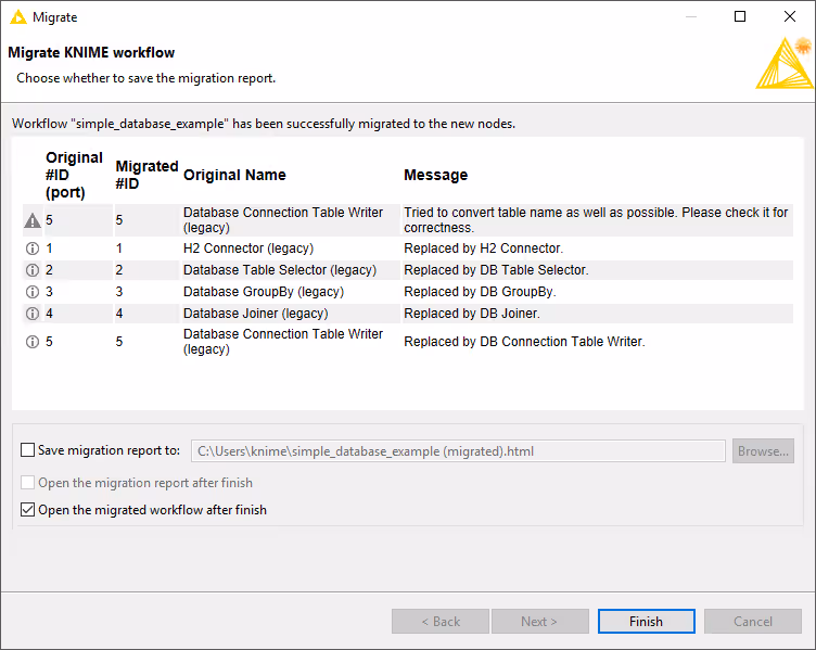 Migration Tool: Migration report