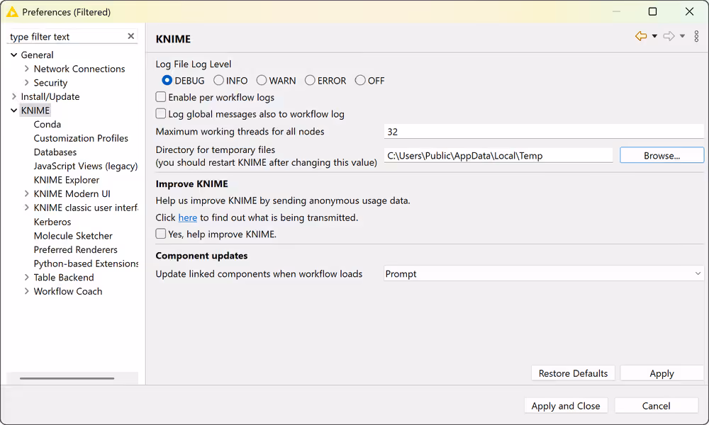 12 logging preferences