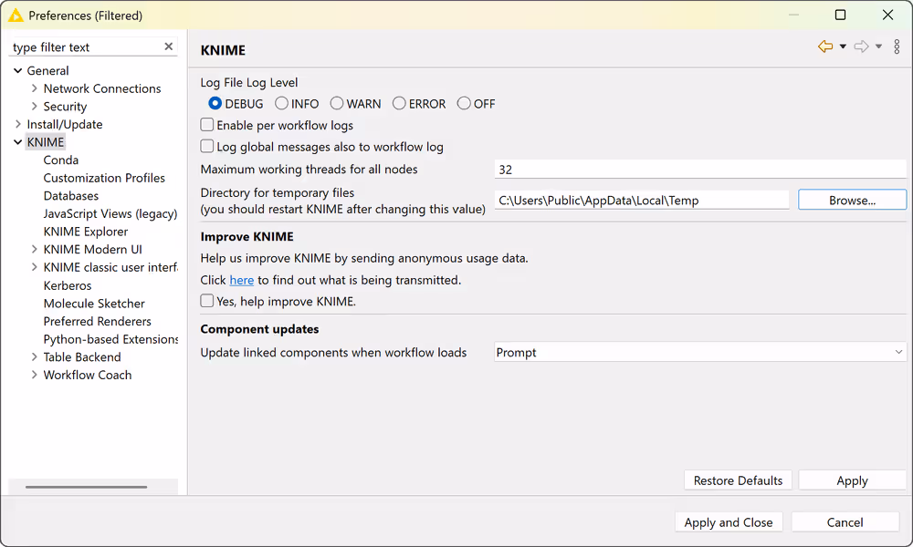 12 logging preferences