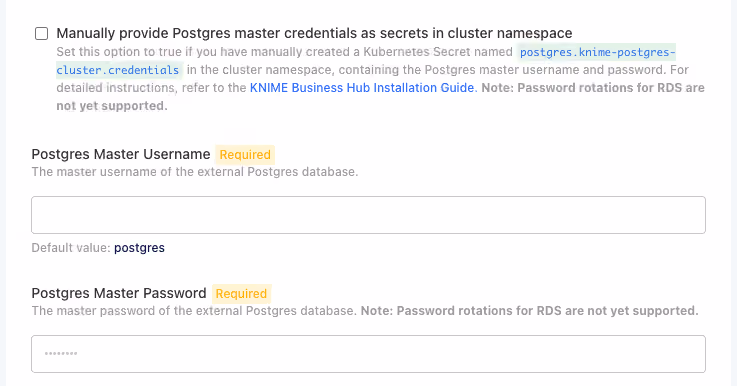 Advanced External PostgreSQL Credentials Configuration