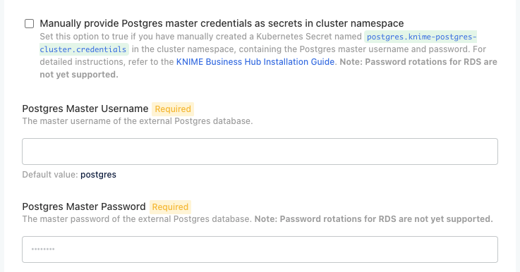 Advanced External PostgreSQL Credentials Configuration