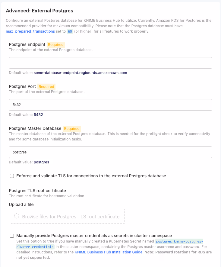 Advanced External PostgreSQL Configuration