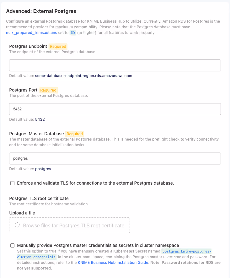 Advanced External PostgreSQL Configuration
