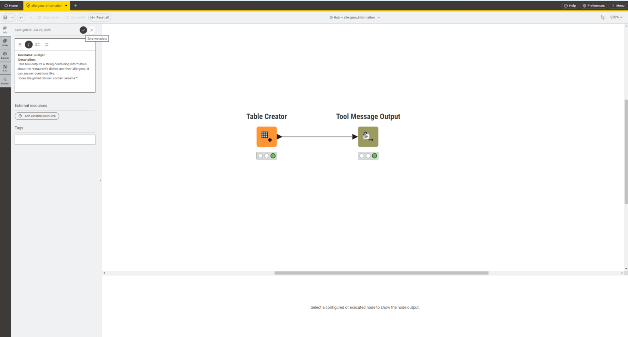 description entered tool
