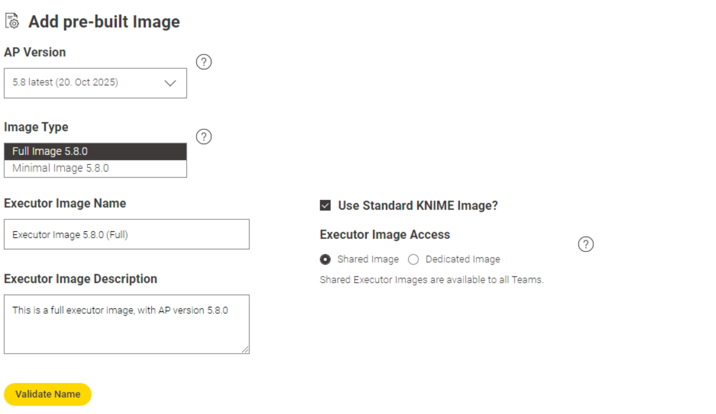 Add pre-build KNIME Image