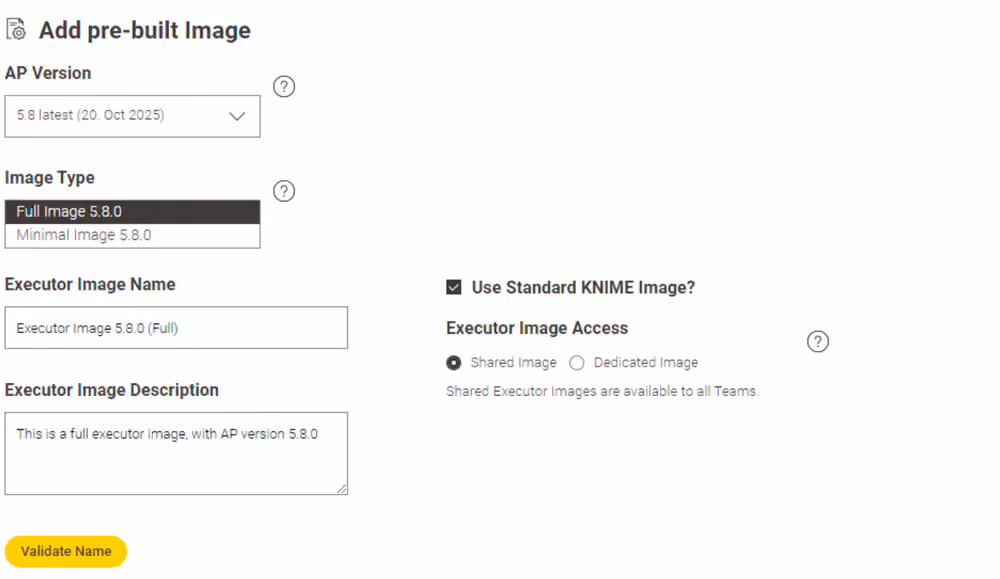 Add pre-build KNIME Image