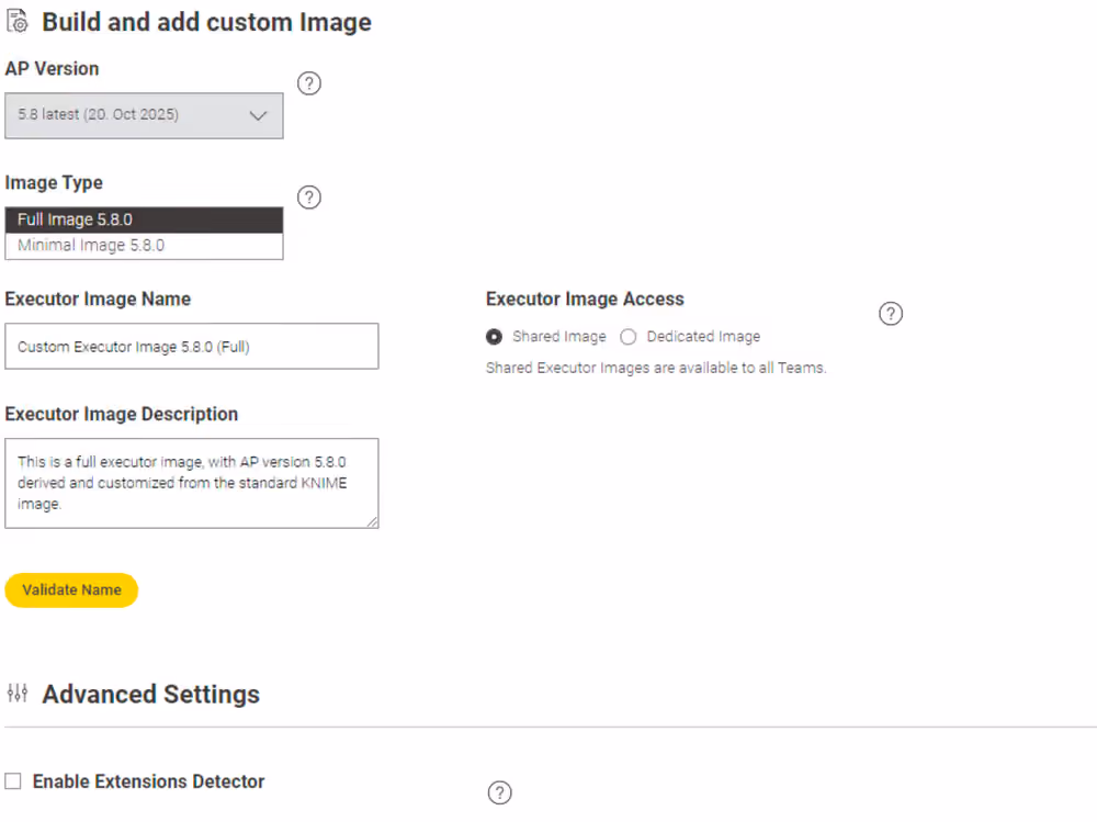executor image manager data app - build and add custom image - page1
