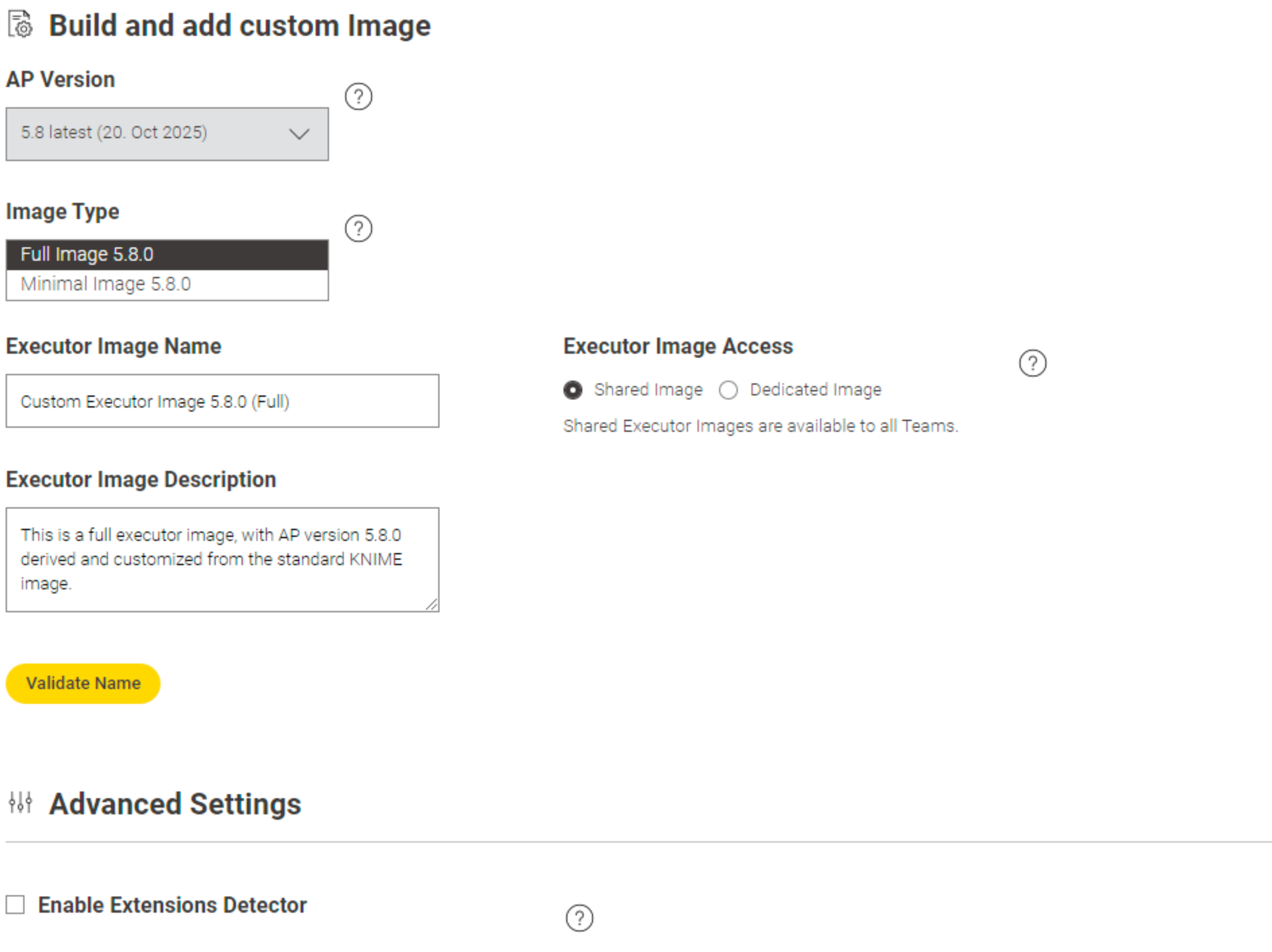 executor image manager data app - build and add custom image - page1