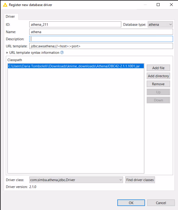 Amazon Athena JDBC driver registration