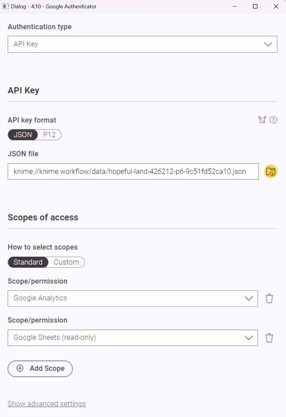 Google Authenticator workflow data area