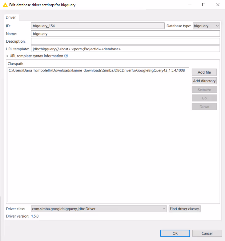 Google BigQuery JDBC driver registration