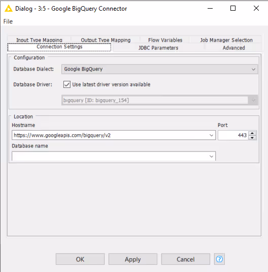 Google BigQuery Connector driver configuration