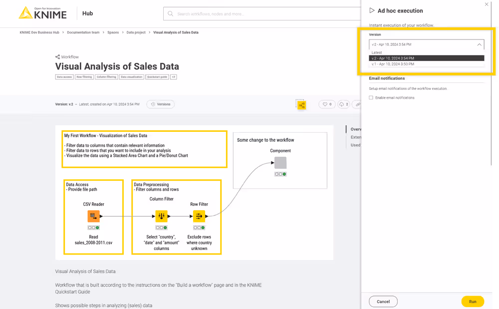 Ad hoc execution configuration panel