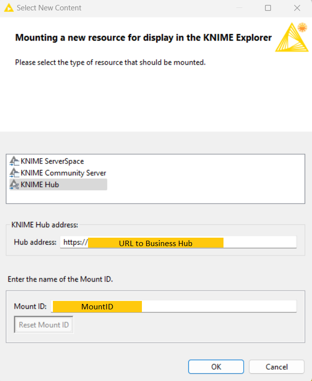 Select New Content window to add a new KNIME Hub