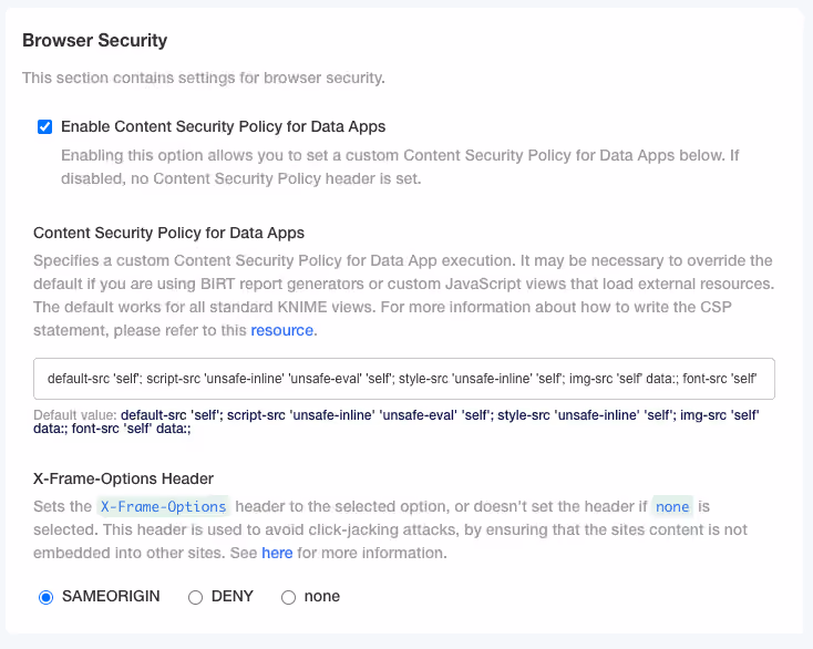 Browser security configuration